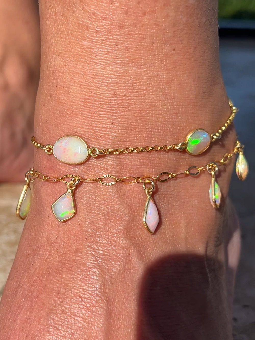 Ethiopian Opal Dangle Anklet | Handmade 14k Gold filled